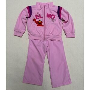 Y2K Vintage Sesame Street Elmo Nannette Girls Pink Tracksuit Jacket Pants Set 3T